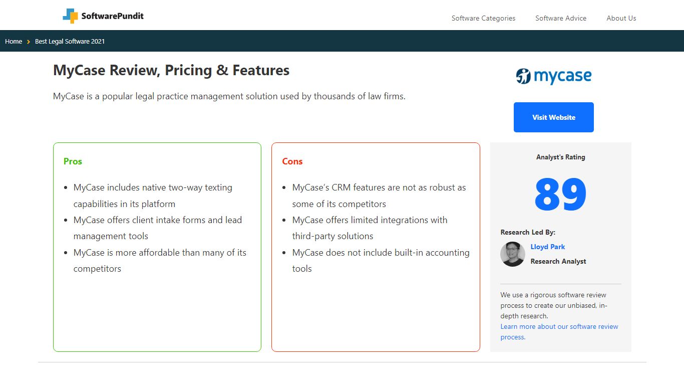 MyCase Review, Pricing & Features | SoftwarePundit